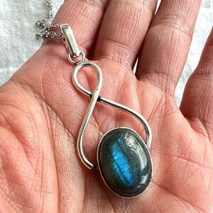925 Elegant Dainty Blue Flash Labradorite Pendant Necklace